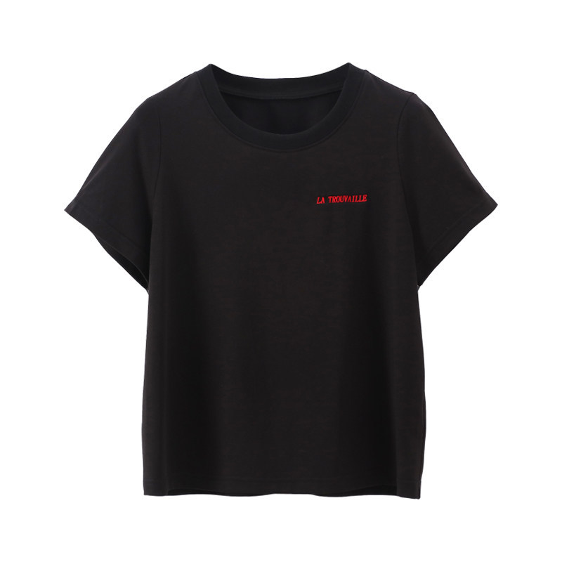 Jicouture "Trouvaille" Cool Embroidered T-Shirt for Women, Spring and Summer Round Neck Short-Sleeve Versatile Regular Shoulder Top
