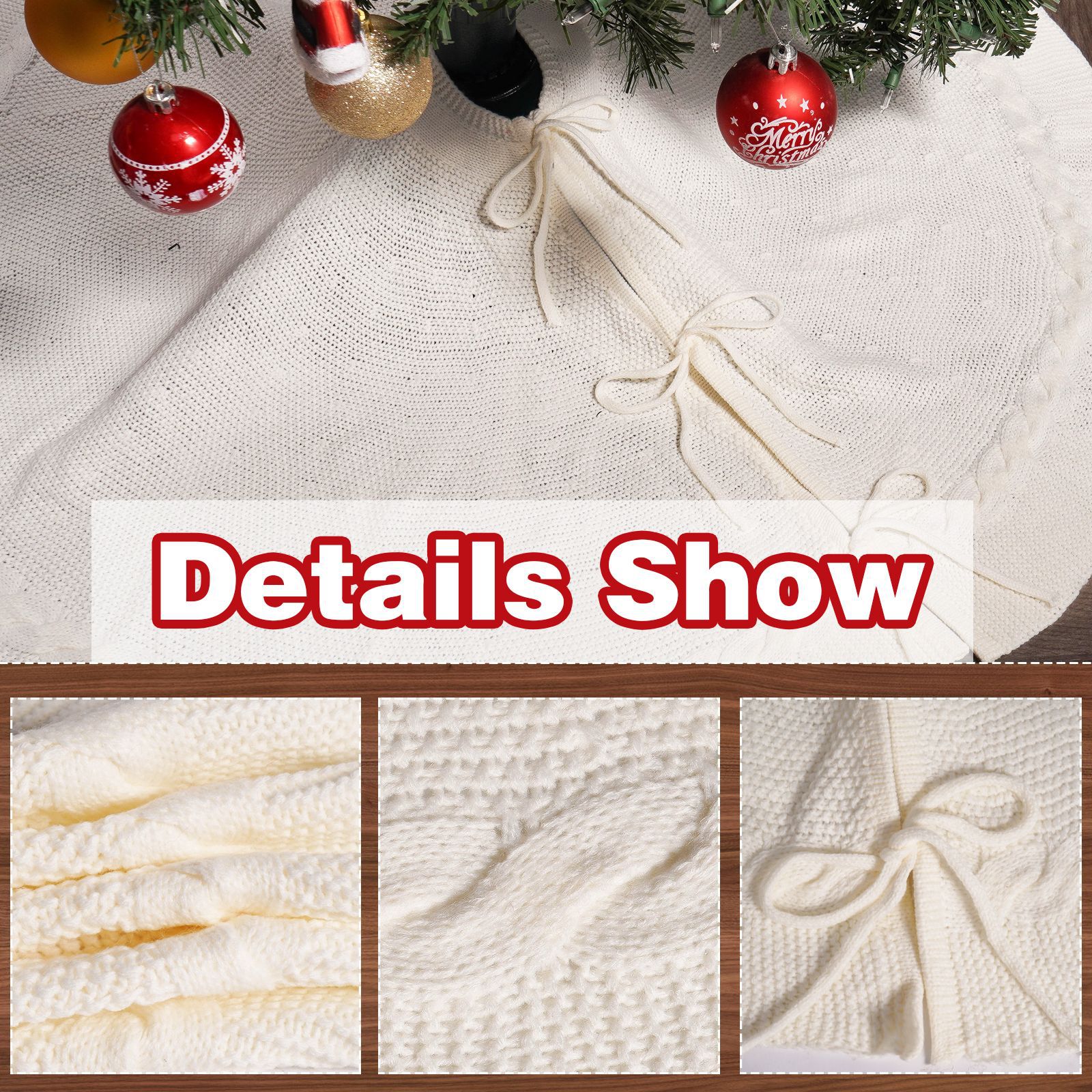 Navidad de punto falda de árbol rojo de punto de Navidad blanco delantal de árbol de Navidad adornos de falda de árbol