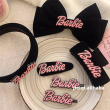 黑色丝绒蝴蝶结芭比风系列字母发饰发箍抓夹侧边小抓夹鸭嘴夹发饰