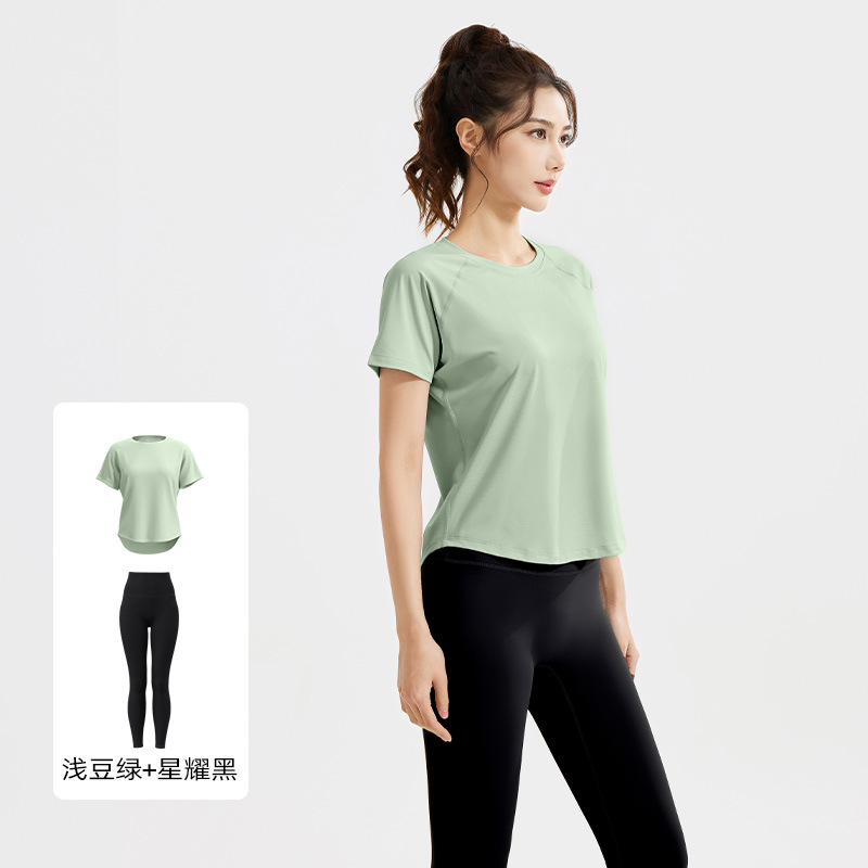 Juyitang nuevo traje casual de primavera y verano blusa de malla camiseta leggings deportivos de cintura alta traje de fitness delgado