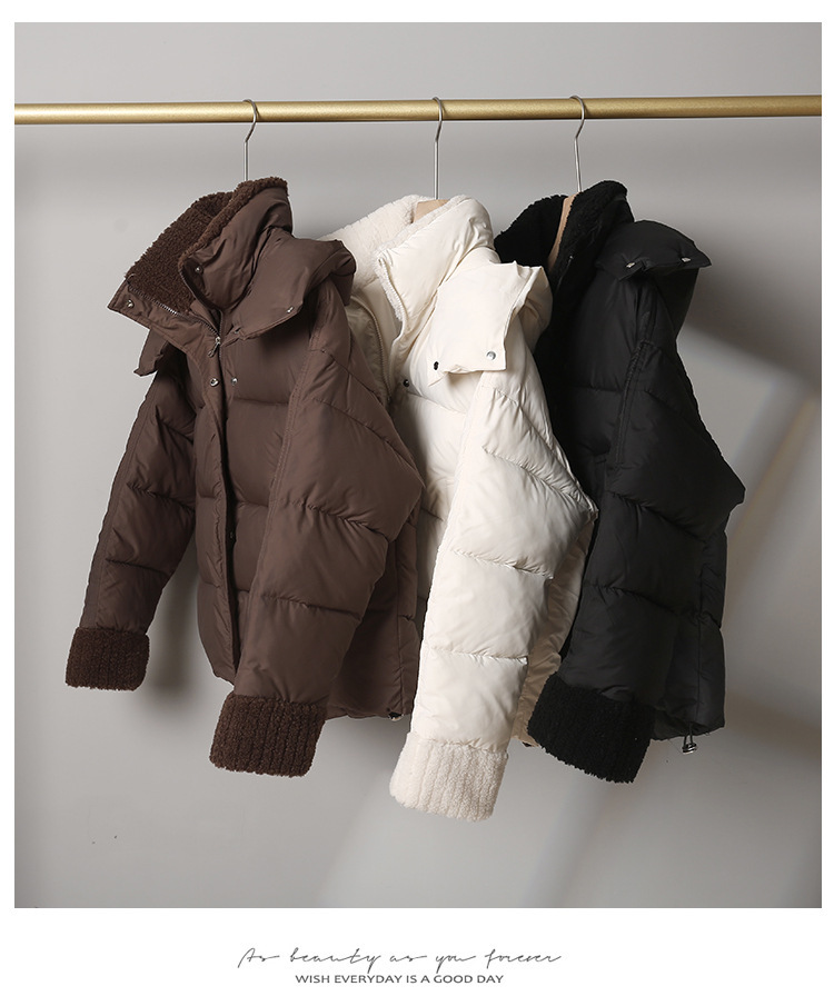 European Style Melard Coffee Color Down Jacket For Women, New High-end Lamb Wool Collar Cotton Coat, Thickened Outerwear_ecoleips.com