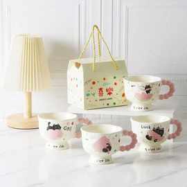 西瓜黑猫咪高颜值马克陶瓷水杯子盖勺可爱礼盒生日创意伴手礼品物