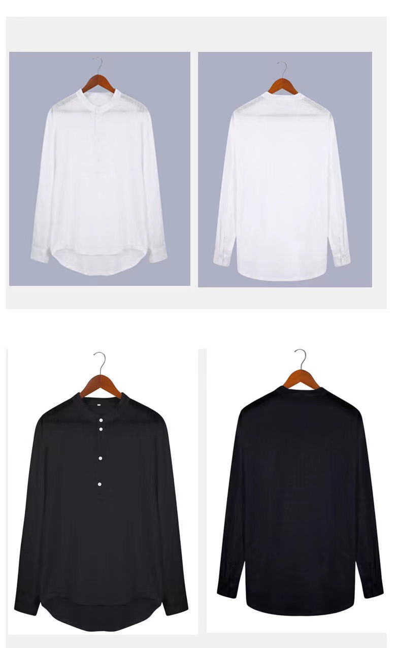 Spring and Autumn style casual standing collar, door barrel, solid color long sleeved bamboo knot cotton linen shirt,_voghion.com
