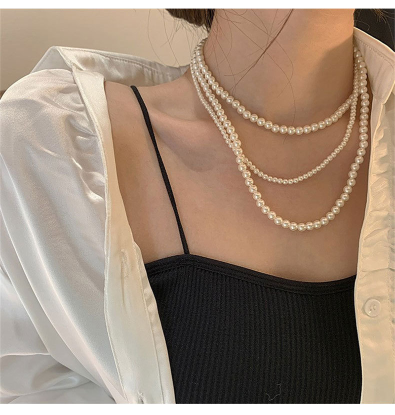 Fashion Round Copper Beaded Pearl Inlay Pearl Zircon Necklace 1 Piece