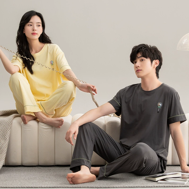 Женские пижамы для пар, 7А, антибактериальный и против клещей, чистый хлопок, новинка 2025, свободный мужской комплект домашней одежды большого размера