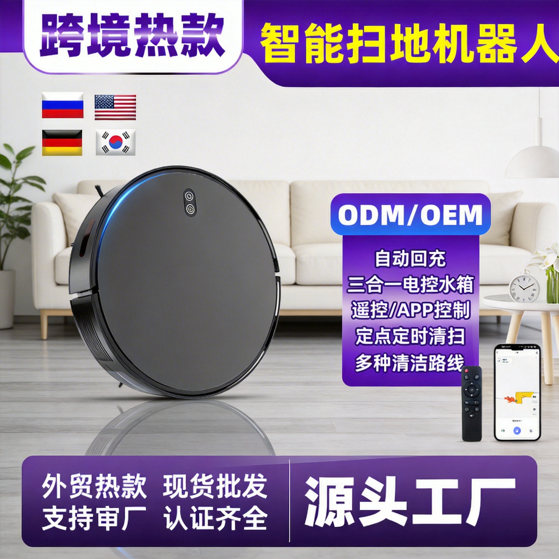 Cross-Border Intelligent Sweeping Robot Three-In-One Fully Automatic Cleaning Remote Control Large Water Tank Source Factory