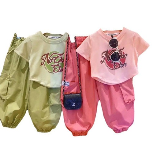 2024 New Girls' Summer Outfit Set Trendy Children's Work Pants Korean Style Baby Girls Summer Stylish Two-Piece Set Fashion