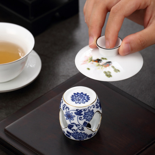 Purple clay teapot lid bowl lid accessories white porcelain blue and white gold lid set ceramic pot lid holder Kung Fu tea ceremony spare parts