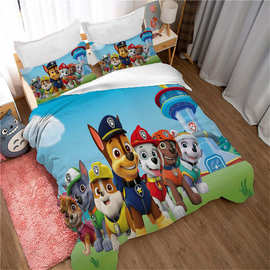 汪汪队动漫卡通跨境电商家纺床上三件套被套枕头套图片定制亚马逊