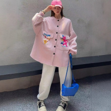 外贸单大码套装宽松休闲单排扣圆领卫衣束脚卡通卫裤懒惰风两件套