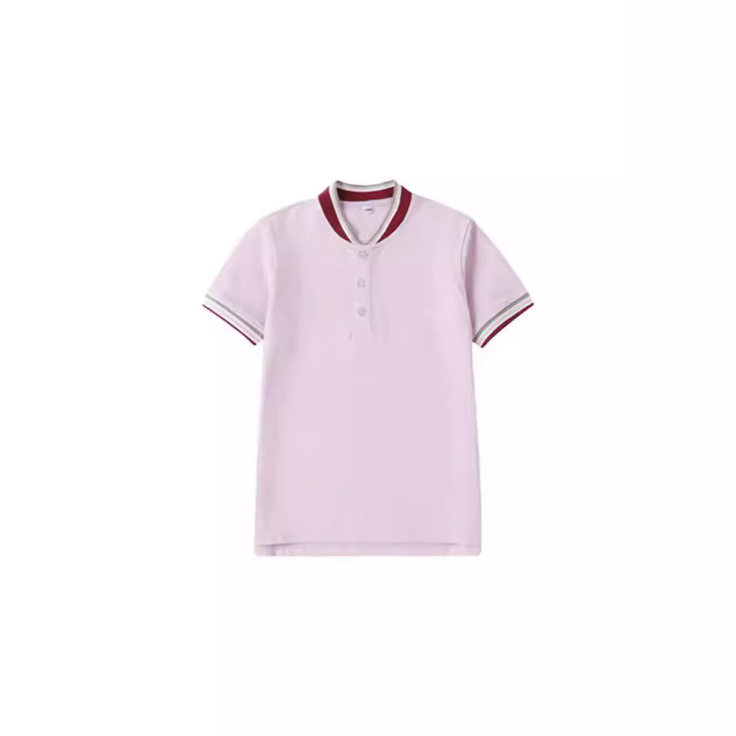 中小学生校服英伦风夏季短袖polo衫t恤班服园服粉色立领白色中式