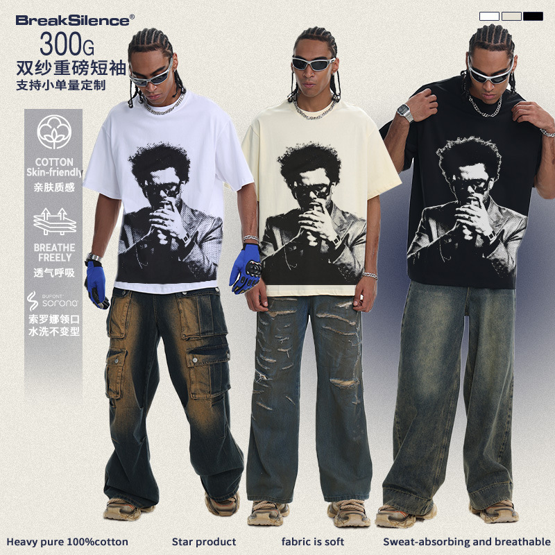 2026 Summer the Weeknd European and American High Street Combed Cotton Heavyweight Knit Crew Neck Short-Sleeve Men's Base T-Shirt 2026 Summer the Weeknd European and American High Street Combed Cotton Heavyweight Knit Crew Neck Short-Sleeve Men's Base T-Shirt