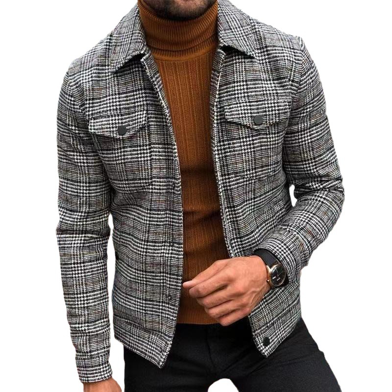 Fashion Houndstooth Plaid Men Jacket Casual Slim Fit Suit Jacket Coat Business Streetwear Costume Homme Men's Blazer_voghion.com