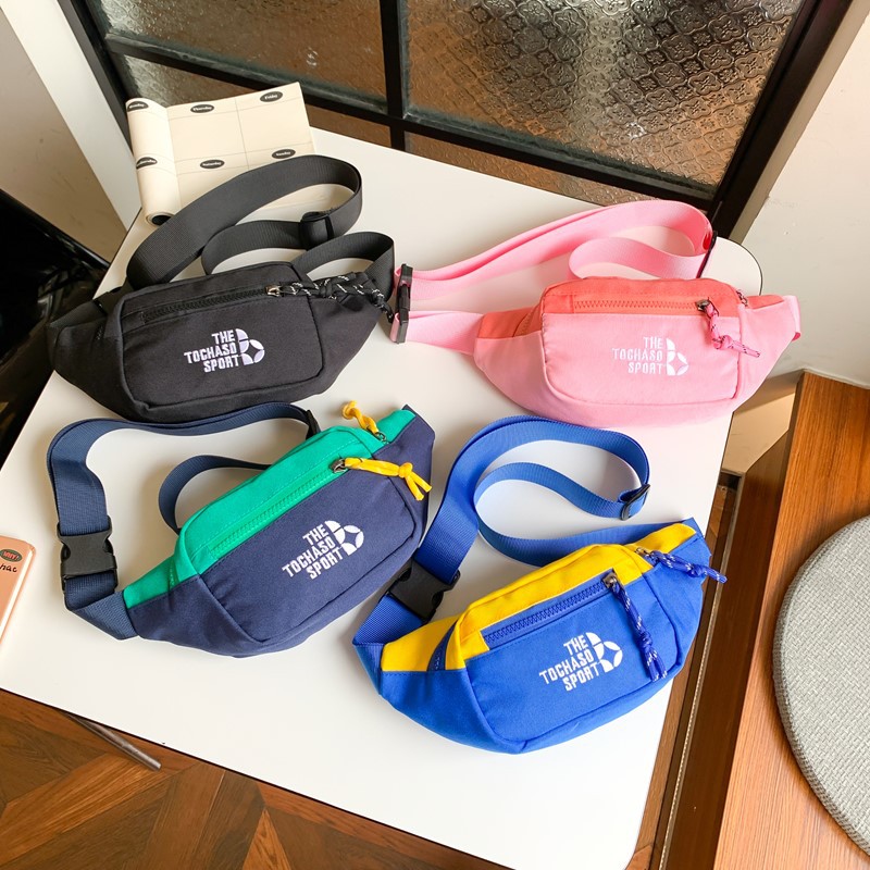 Bolsos de cintura coreanos para niños y niñas para viajes al aire libre, bolsos deportivos casuales para bebés, bolsos de nuevo tipo de letras de contraste de color para niños
