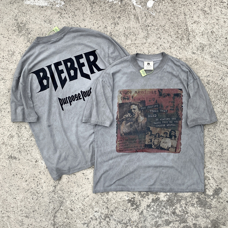 Vintage lavado viejo vintage manga corta marca de moda americana niebla calle suelta VTG casual cuello redondo hombres y mujeres camiseta