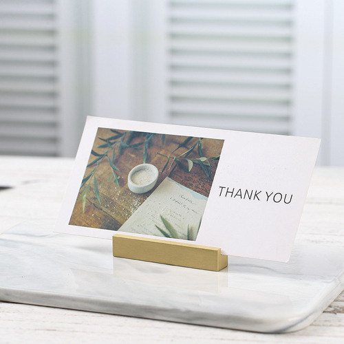 Brass business card postcard card display stand base message label photo note holder ornament vertical stand