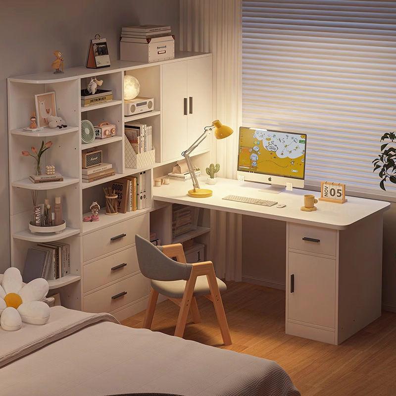 Desk Bookshelf Integrated Corner Computer Table Bedroom Home Student Writing Desk L-Shaped Bookcase Combination Corner Table