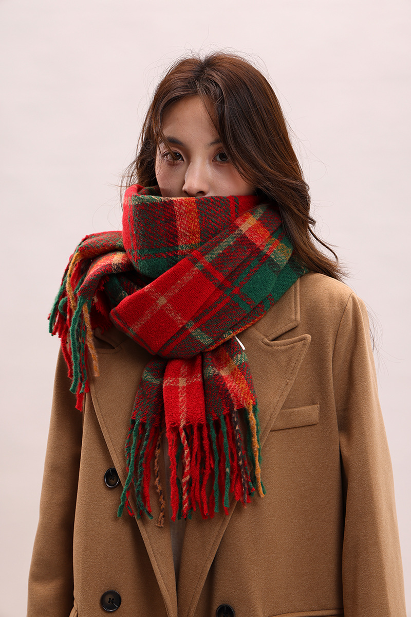 Châle à carreaux, polyvalent automne hiver, classique de Noël version coréenne 2024, nouveau châle, écharpe haut de gamme et chaude pour_voghion.com