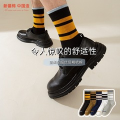 Men's Casual Crew Socks for Autumn/Winter, Ins Trendy Striped Mid-Calf, Breathable and Antimicrobial, Fashionable, Zhuji Wholesale