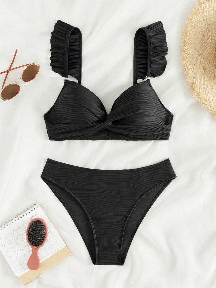 Women's Waves Solid Color 2 Pieces Set Bikinis Swimwear display picture 12