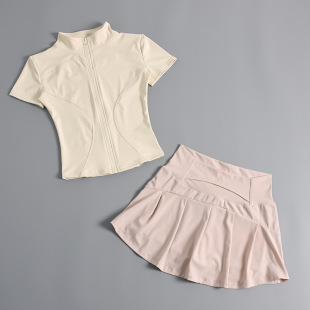 Sports Suit Women's Slimming Look Quick-Drying Yoga Top Short-Sleeved Pilates Training Running Badminton Tennis Skirt