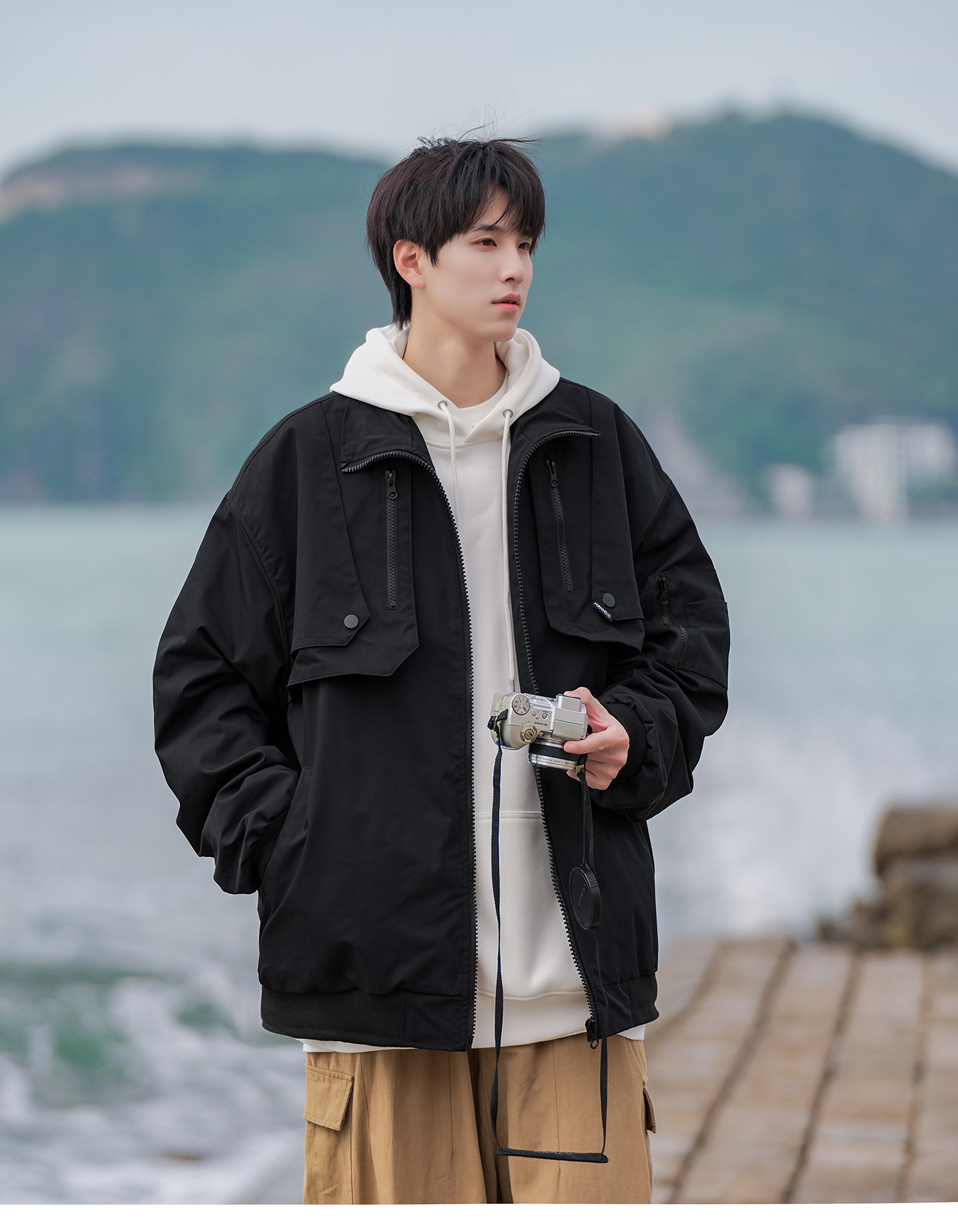 Stand up collar flight jacket for men, spring and autumn loose casual letter embroidery design, motorcycle suit_voghion.com