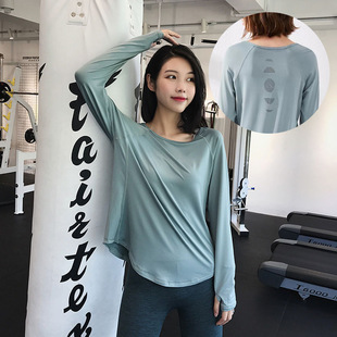 New Autumn and Winter Yoga Wear Long-Sleeved Women's Breathable Slimming Look Sports Running Top Long t Loose Fitness Training Cover-Up