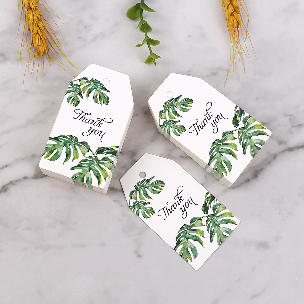 Thankyou感谢吊牌亚马逊新款森系绿叶卡片派对礼品包装吊卡感谢卡