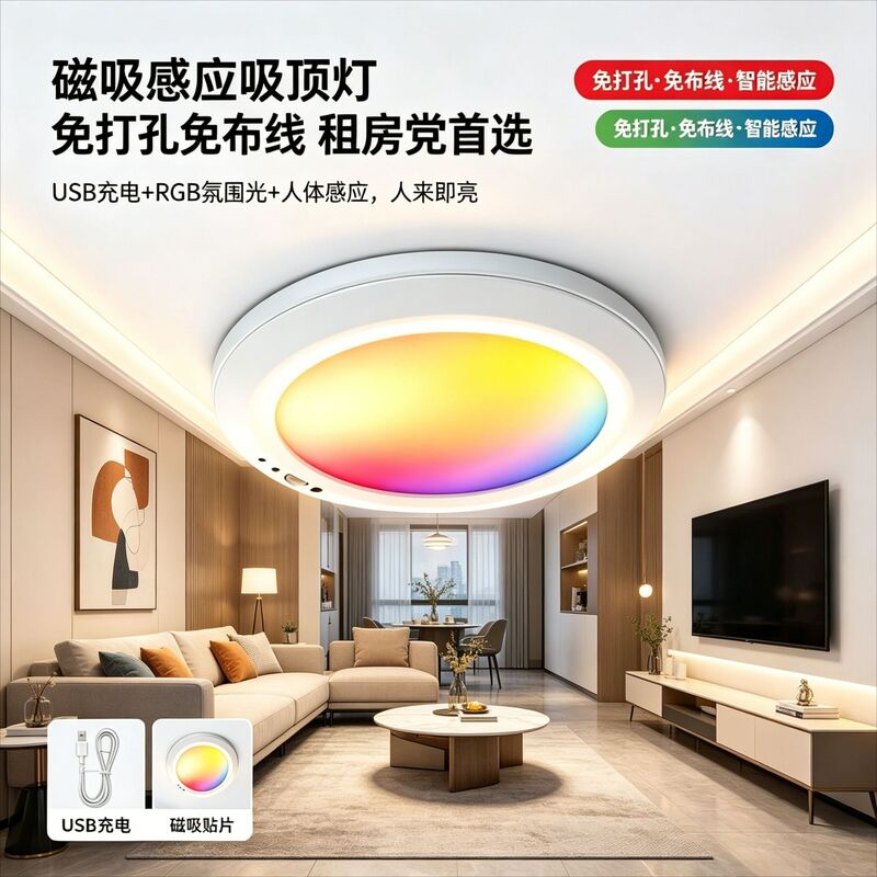 2026 New Model Cross-Border Wireless USB Rechargeable Magnetic Battery-Powered Remote Control Timer Ceiling Light with Motion Sensor 2026 New Model Cross-Border Wireless USB Rechargeable Magnetic Battery-Powered Remote Control Timer Ceiling Light with Motion Sensor
