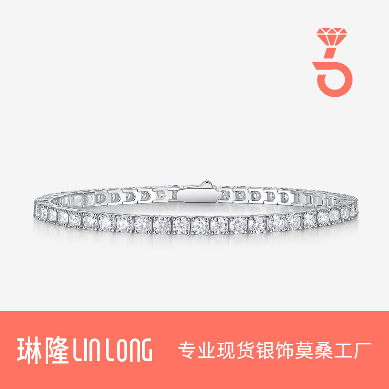 Fashionable Moissanite Ins Gold Tennis Chain Non-Fading Bracelet 925 Sterling Silver Women's Cross-Border Bracelet Accessible Luxury and High-End Sense