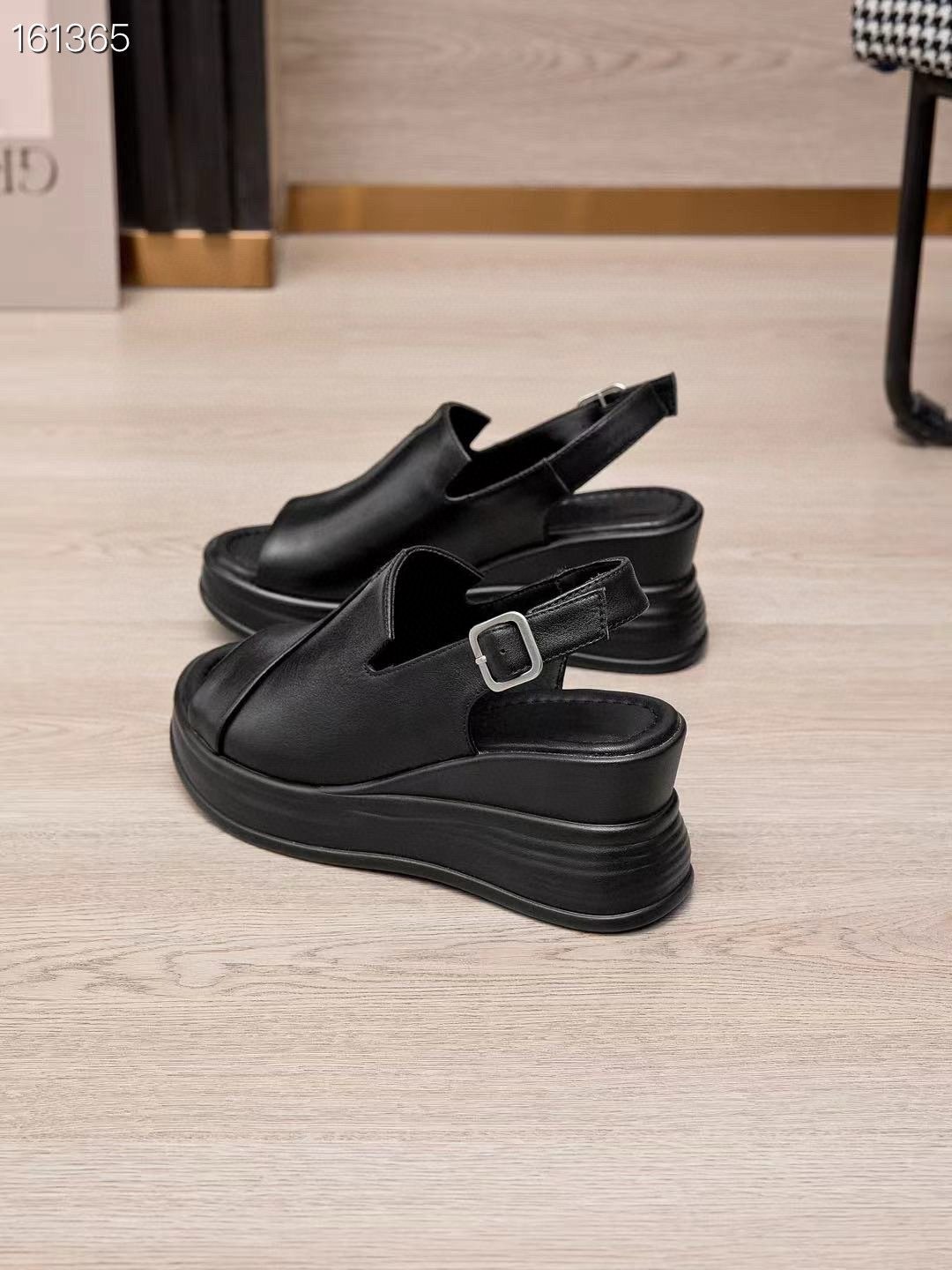 Sandal cao gót nữ đế xuồng da thật hở ngón mới xuân hè 2025 — Màu đen, Màu trắng be chi tiết 10