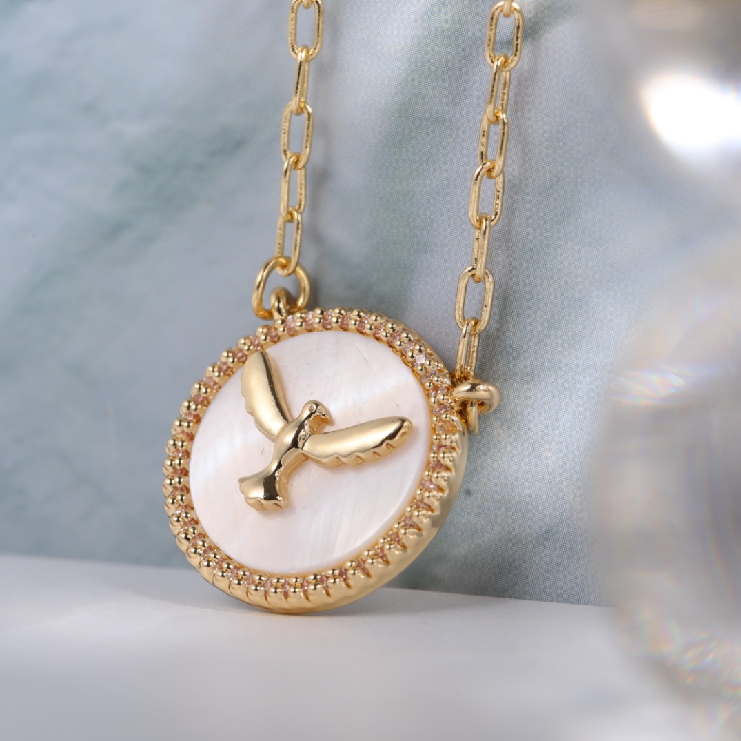 Peace Dove Fritillary Necklace Diamond-Embedded Copper Special Interest Light Luxury Special-Interes