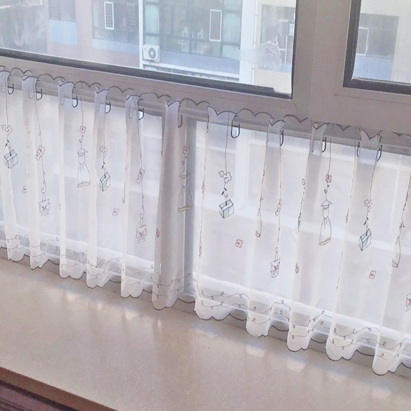 No-Drill Installation Cute Blackout Small Window Half Curtain Bay Window Short Sheer Curtain Pastoral Short Curtain Half Curtain