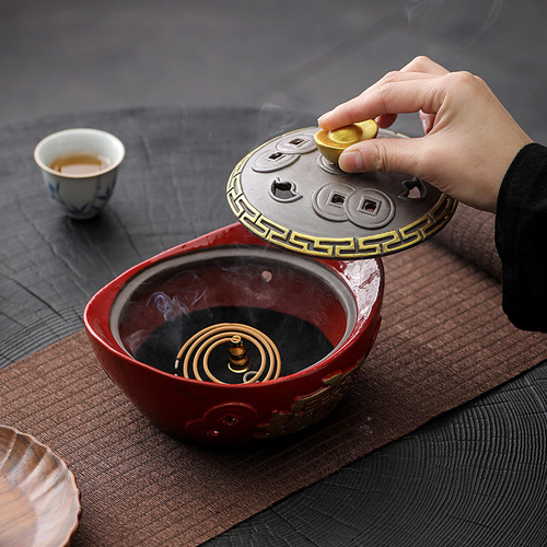 Yuanbao incense burner ceramic incense burner household indoor incense burner line incense incense anti-mosquito and insect-proof Buddhist supplies ornaments