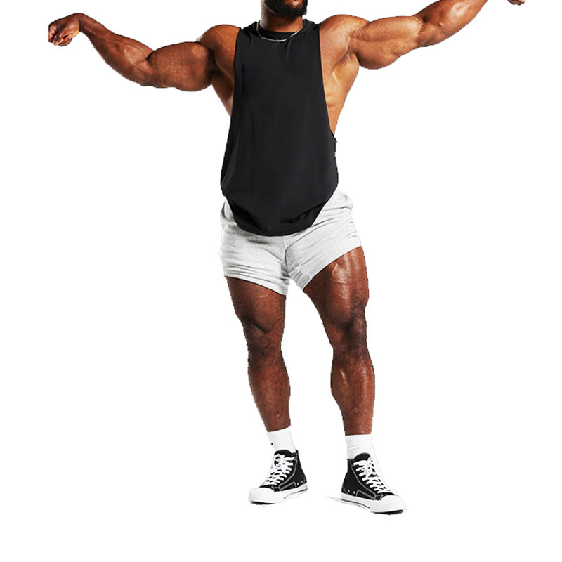 2024 Summer New Fitness Wide Tank Top Men's Solid Color Sports Casual Loose Shoulder T-shirt_vogarts.com