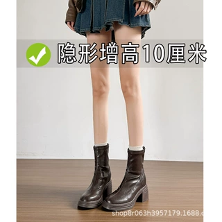 内增高马丁靴女英伦2025新款棕色复古厚底高跟小个子复古瘦瘦短靴