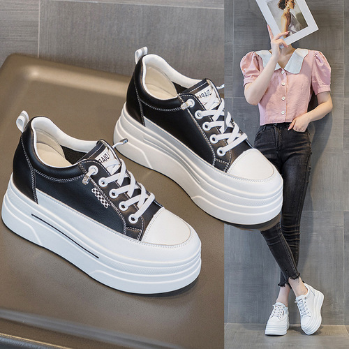 Women's shoes are small 2026 new style thick sole and height-increasing casual small white shoes wedge heel low cut soft belt all-match shoes