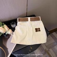 自留爆款推荐~设计感字母刺绣牛仔半身裙女夏季配腰带高腰a字短裙