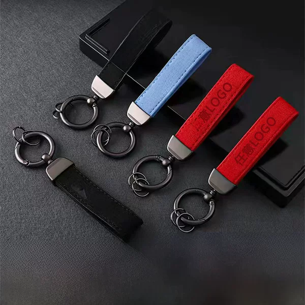 suede car keychain pendant zinc alloy spring ring key set car logo logo leather key chain wholesale
