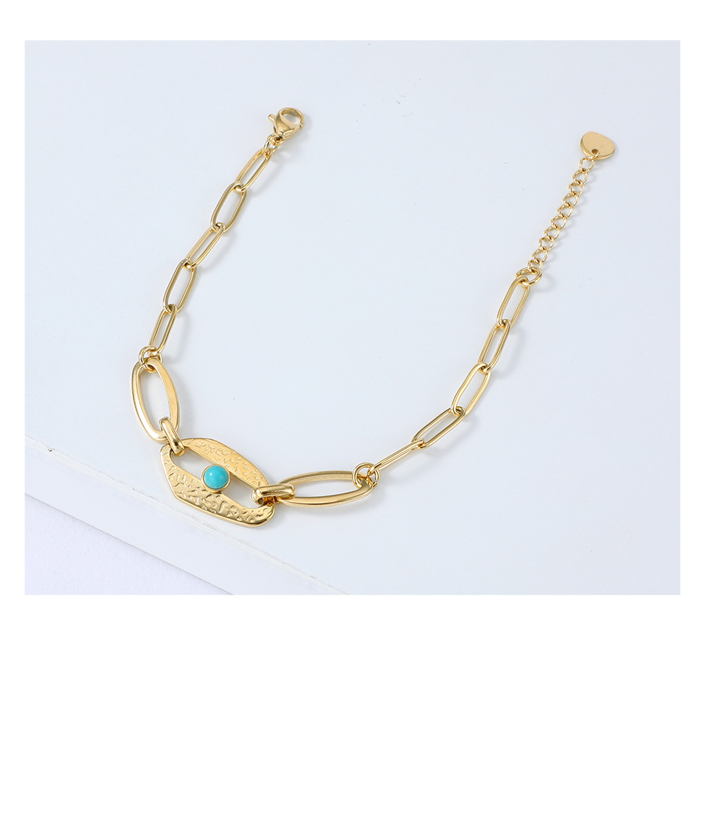 Nihaojewelry simple stainless steel chain turquoise stitching bracelet Wholesale jewelrypicture6