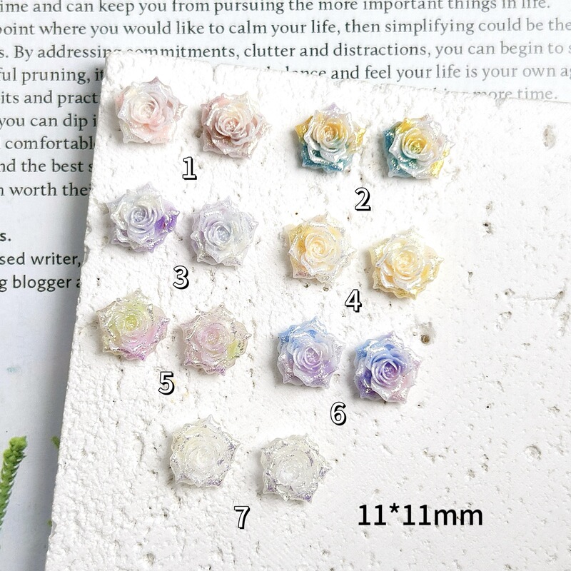 Oil Painting Style Star Rose Peony Nail Art Jewelry Luminous Resin Soft Glue Flower DIY Handmade Beading Material Package