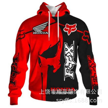 欧美外贸新款男装车标哈雷赛车服3d印花棒球服宽松套头连帽卫衣