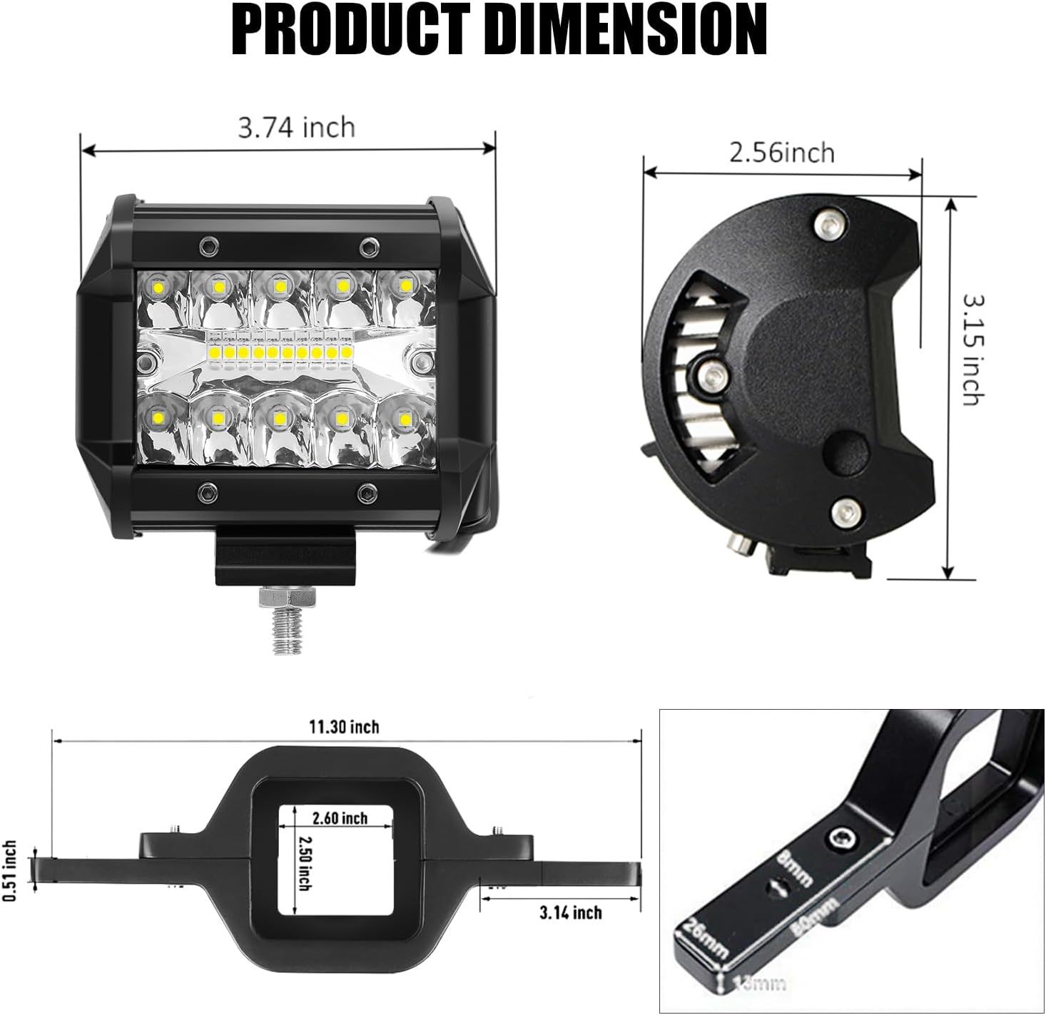 Cross-Border In-Stock 4-Inch 60W Trailer Hitch Mounting Bracket and Wiring Harness External Auxiliary Inspection Light for Car Roof Repair