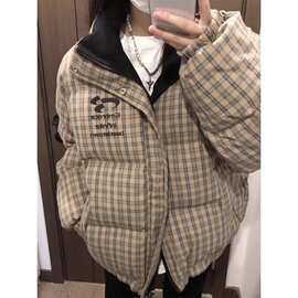 双面穿拼接撞色棉服外套女冬季小众复古保暖面包服