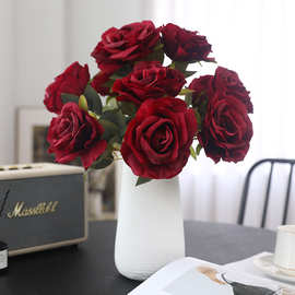 厂家批发5头钻石玫瑰仿真花欧式古典家居装饰跨境热款假花束成品