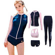 韩国新款潜水服女分体防水母冲浪浮潜五件套装游泳衣女水母衣速干