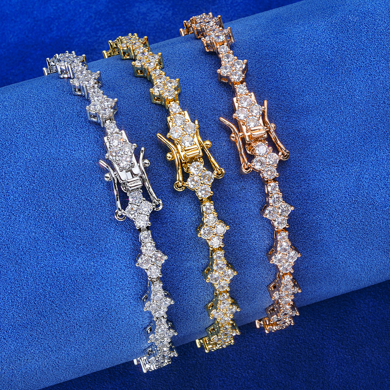 European and American Cross-Border Hip-Hop Buckle Airplane Tennis Chain Zircon Men's Bracelet, Light Luxury High-End Jewelry Accessories Customization