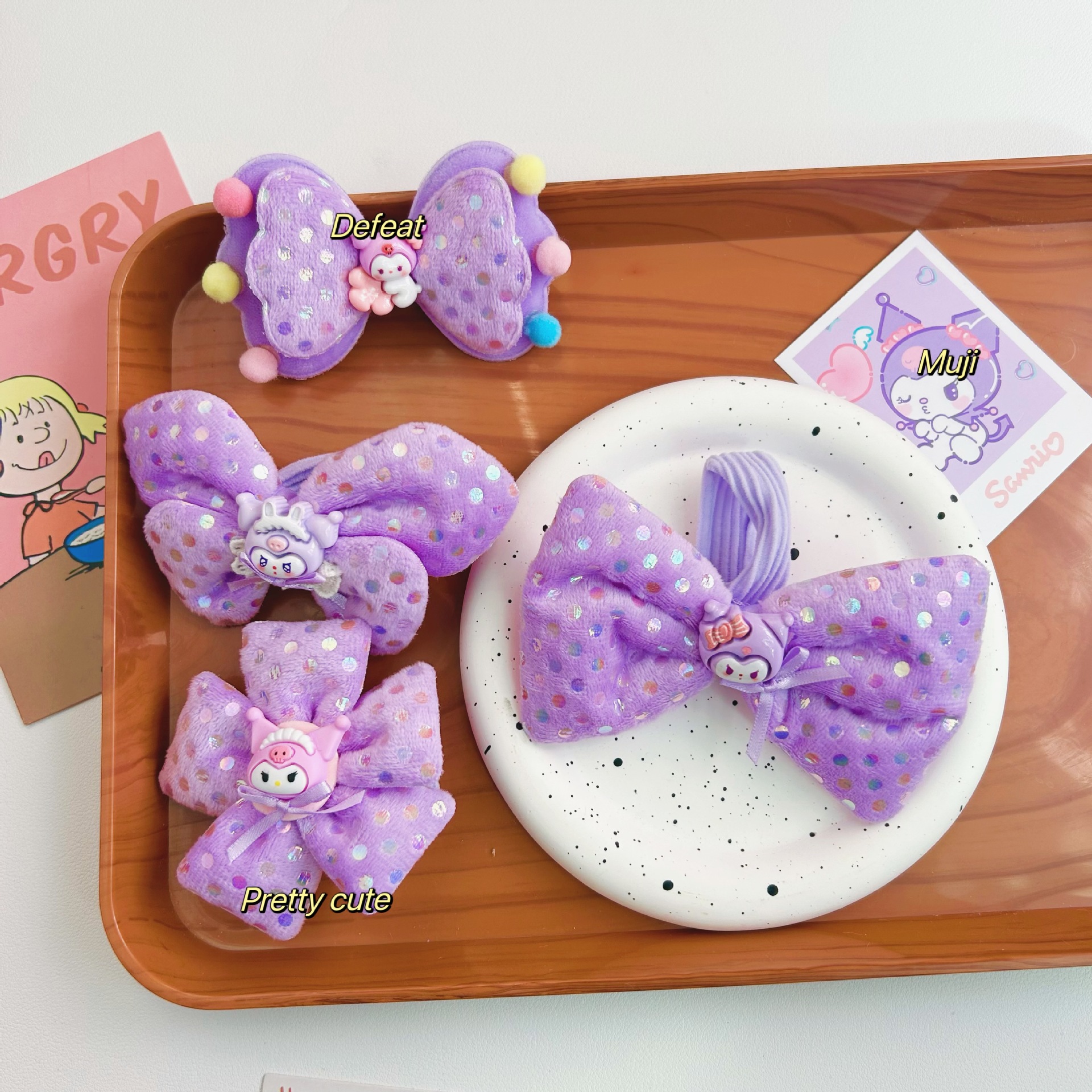 Niños anillo de cabello púrpura Kulomi otoño y invierno nuevo tela de lana correa de correa niña bola cabeza linda corda de cabello