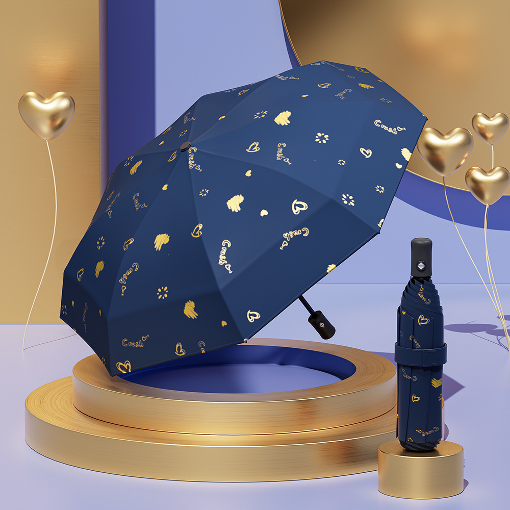 Rain Enjoy Paraguas calientes Paraguas de dibujos animados de amor dorado Paraguas de sol para niños Paraguas plegable de doble uso Sensación de alta calidad Paraguas de protección solar