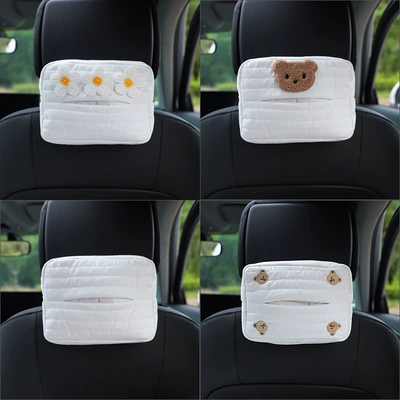Car tissue box/set: seat back-mounted paper box